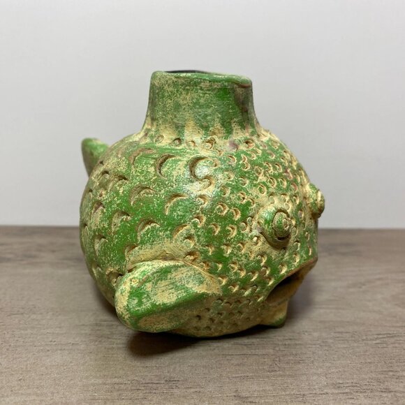 Mexican Folk Pottery Puffer Fish Sculpture Rustic Handcrafted Art Pre-Columbian - Picture 5 of 7